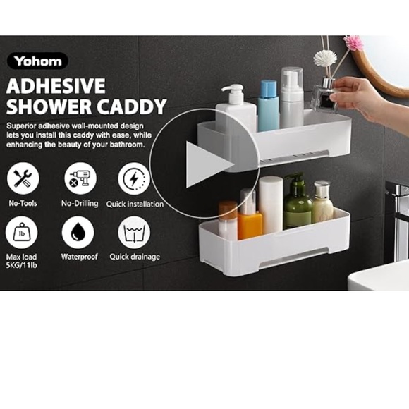BNIB Adhesive Shower Caddy Shelf Bathroom Wall Holder Storage Organizer White - Picture 2 of 8